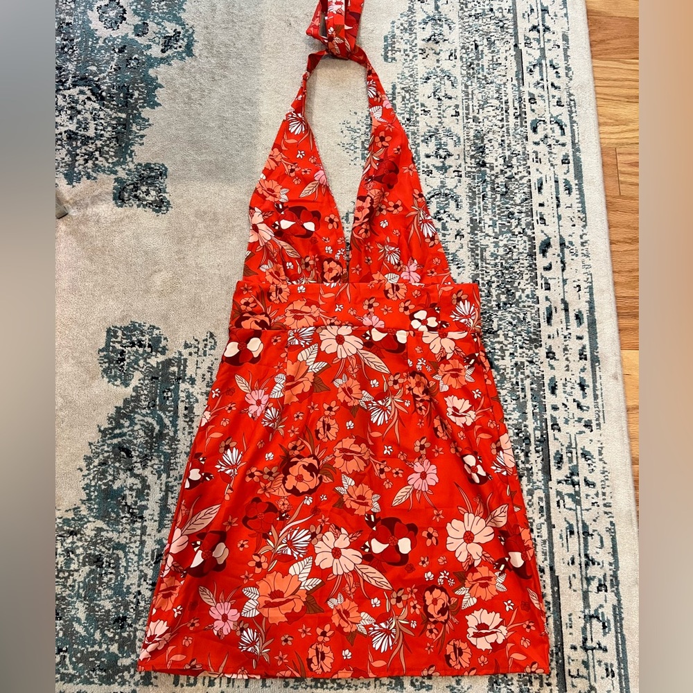 Red halter dress